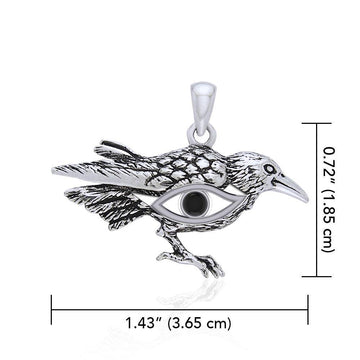 Mythical Raven with Gemstone Eye of Wisdom Silver Jewelry Pendant TPD5254 - Jewelry